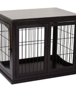 26” Decorative Dog Cage Wooden Pet Crate Kennel with Double Door Entrance & a Simple Modern Design