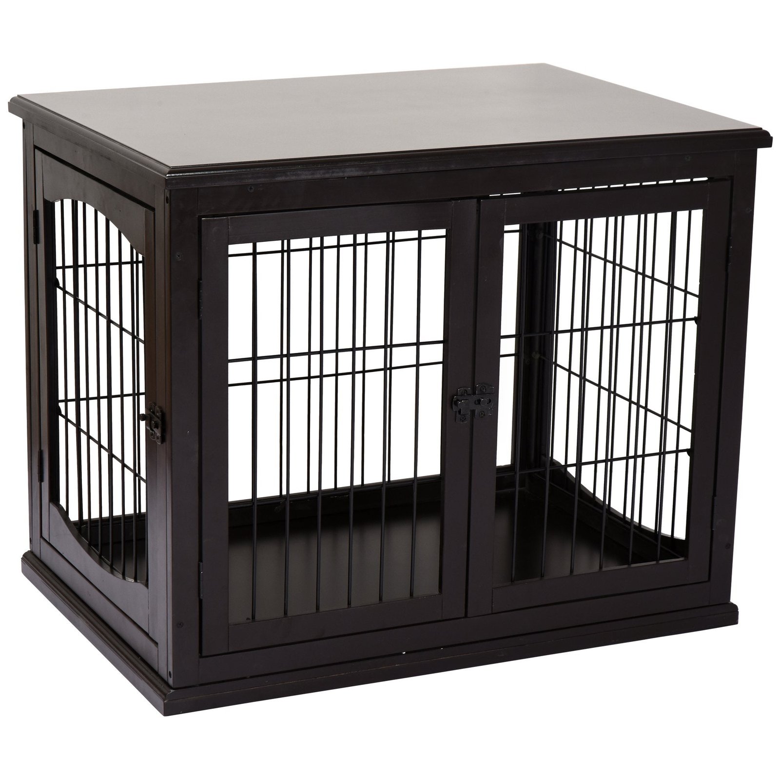 26” Decorative Dog Cage Wooden Pet Crate Kennel with Double Door Entrance & a Simple Modern Design