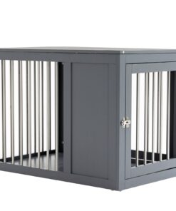 Furniture Style Indoor Dog Crate, End Table Pet Cage Kennel with Double Doors, and Locks, for Medium Dogs, Grey