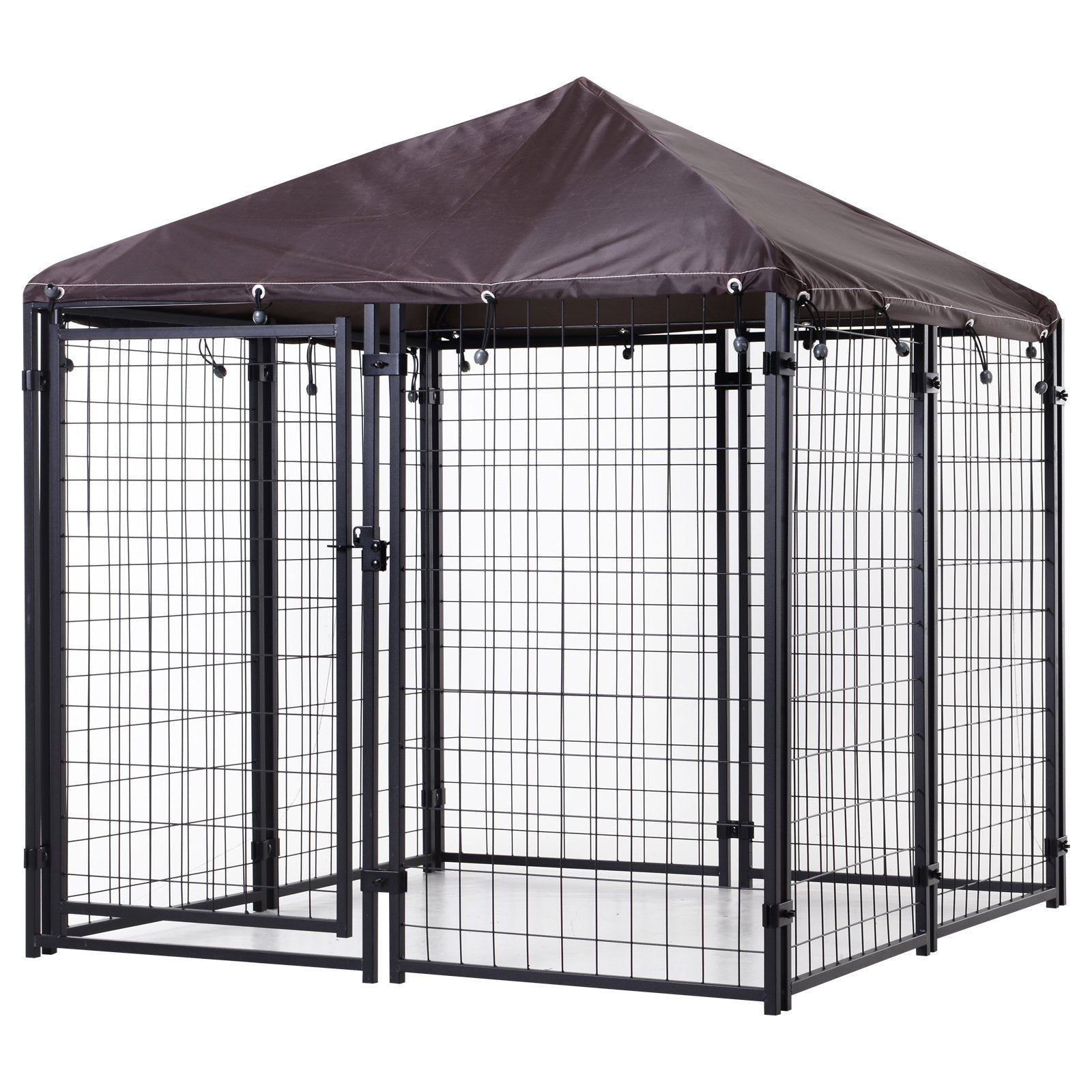 Lockable Dog House Kennel with Water-resistant Roof for Small and Medium Sized Pets, 4.6′ x 4.6′ x 5′