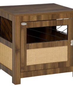 Dog Crate Furniture with Cushion, Wooden Dog Kennel End Table with Lockable Door, for Miniature Dogs, Indoor, Walnut