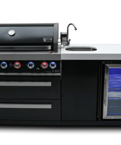 Mont Alpi 805 Black Stainless Steel Island with Beverage Center 6-Burner Grill 2 Infrared Burners Sink Fridge