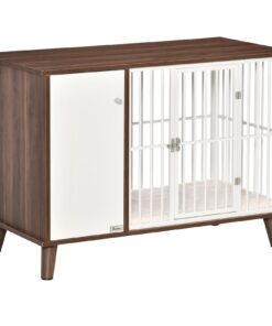 Furniture Style Dog Crate, Pet Cage Kennel End Table, Indoor Decorative Dog House, with Wooden Top, Door, for Small Dogs, Brown