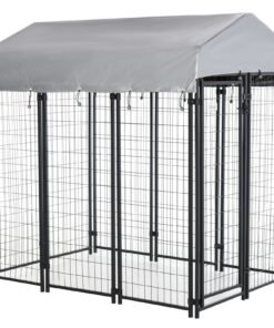 6′ x 4′ x 6′ Large Dog Kennel Outdoor Steel Fence with UV-Resistant Oxford Cloth Roof & Secure Lock