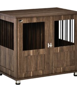 Furniture Style Dog Crate, Wooden & Wire End Table, Small & Medium Pet Crate with Magnetic Double Door Indoor Decorative Dog Kennel Cage, Brown
