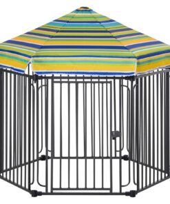 47″ Heavy-duty Pet Playpen Kennel with Door & Removable Cover 6 Panels Freestanding Puppy Crate Fence for Small Medium Sized Dogs