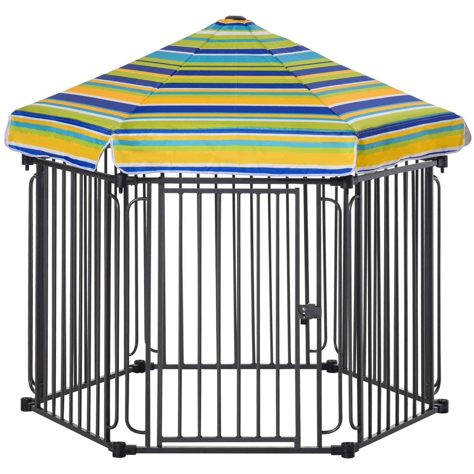 47″ Heavy-duty Pet Playpen Kennel with Door & Removable Cover 6 Panels Freestanding Puppy Crate Fence for Small Medium Sized Dogs