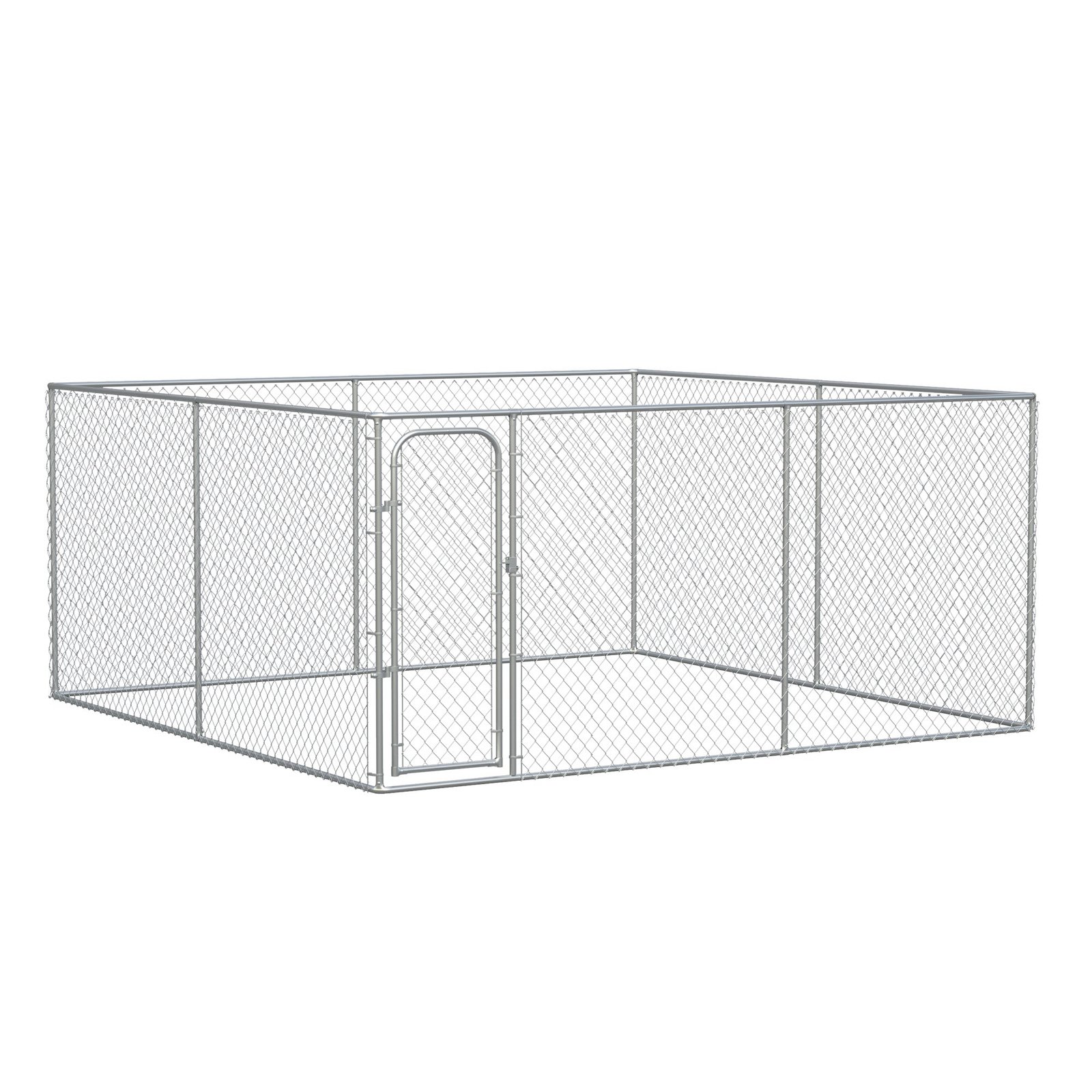 Heavy Duty Outdoor Dog Kennel Galvanized Chain Link Fence, Pet Run House Chicken Coop with Secure Lock Mesh Sidewalls for Backyard, Silver