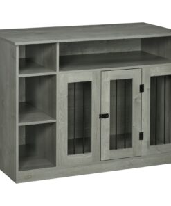 Dog Crate Furniture with Storage Space, Dog Kennel with Lockable Door, Pet Cage for Large Medium Dogs, 47″ x 23.5″ x 35″, Gray