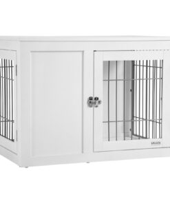 Furniture Style Indoor Dog Crate, End Table Pet Cage Kennel with Double Doors, and Locks, for Small and Medium Dogs, White