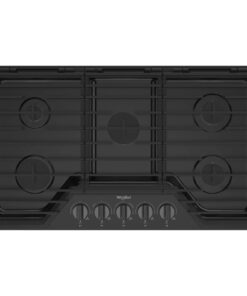 Whirlpool – 36 in. Wide 5 burners Built-In Gas Cooktop with EZ-2-Lift Hinged Cast-Iron Grates – Black Stainless Steel