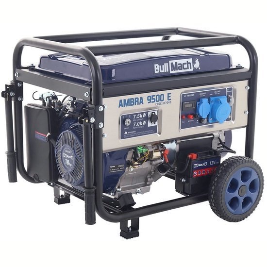 BullMach AMBRA 9500 E Benzine-stroomgenerator op wielen met AVR 7,5 kW