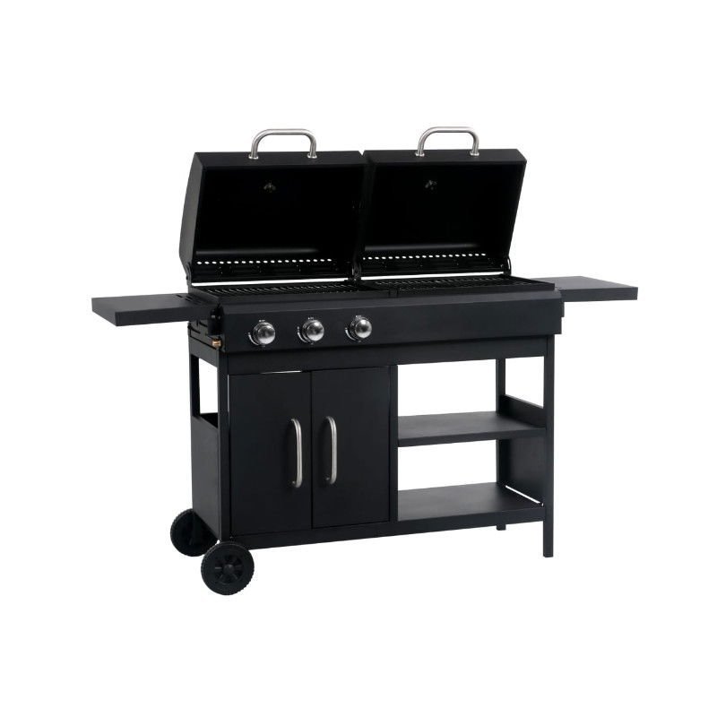Combinatiebarbecue op gas en kolen met 3 branders