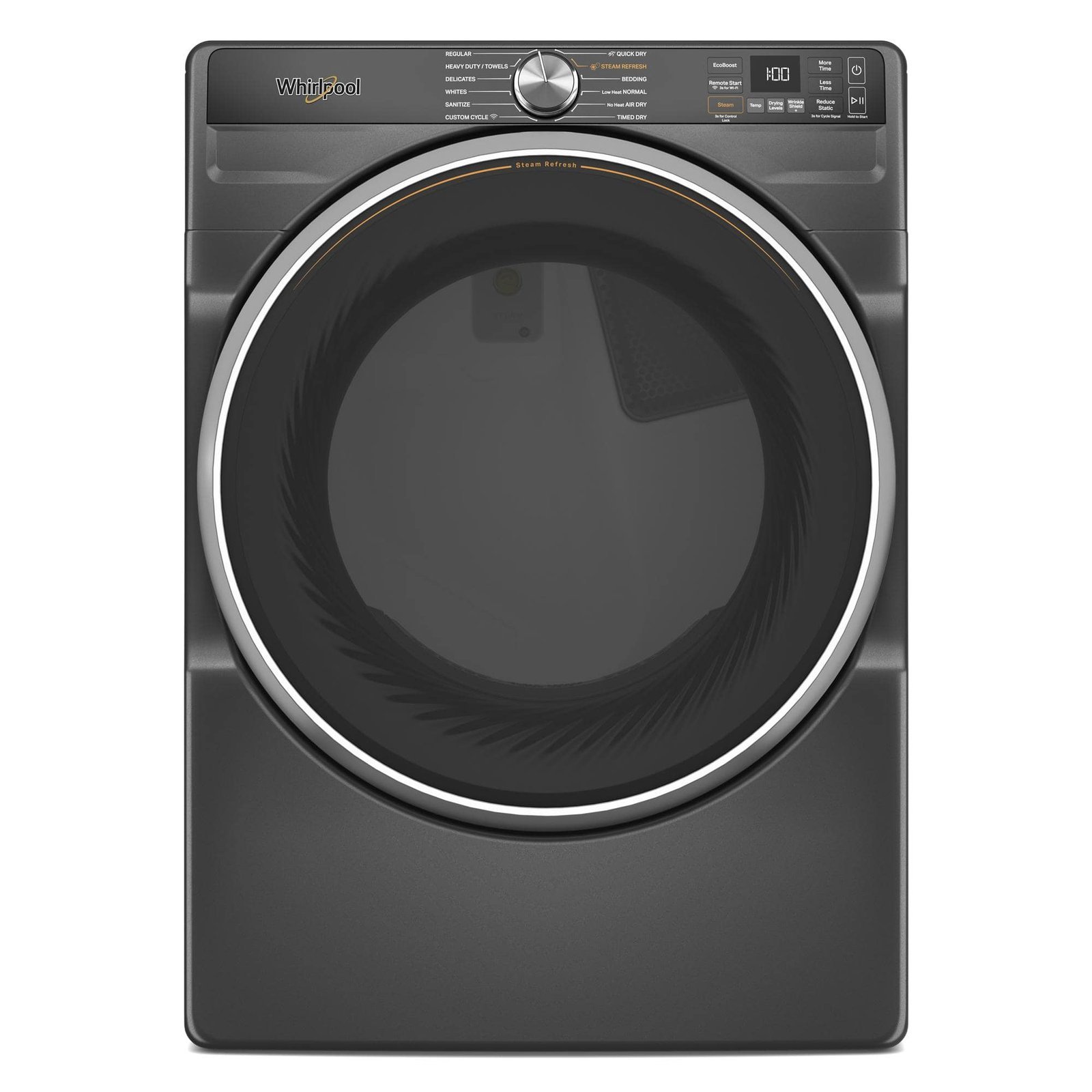 Whirlpool – 7.4 Cu. Ft. Stackable Smart Electric Dryer with Steam and Wrinkle Shield Option – Volcano Black