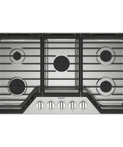 Whirlpool – 36 in. Wide 5 burners Built-In Gas Cooktop with EZ-2-Lift Hinged Cast-Iron Grates – Stainless Steel