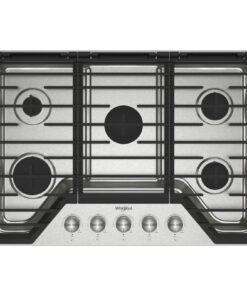 Whirlpool – 30 in. Wide 5 burners Built-In Gas Cooktop with EZ-2-Lift Hinged Cast-Iron Grates – Stainless Steel