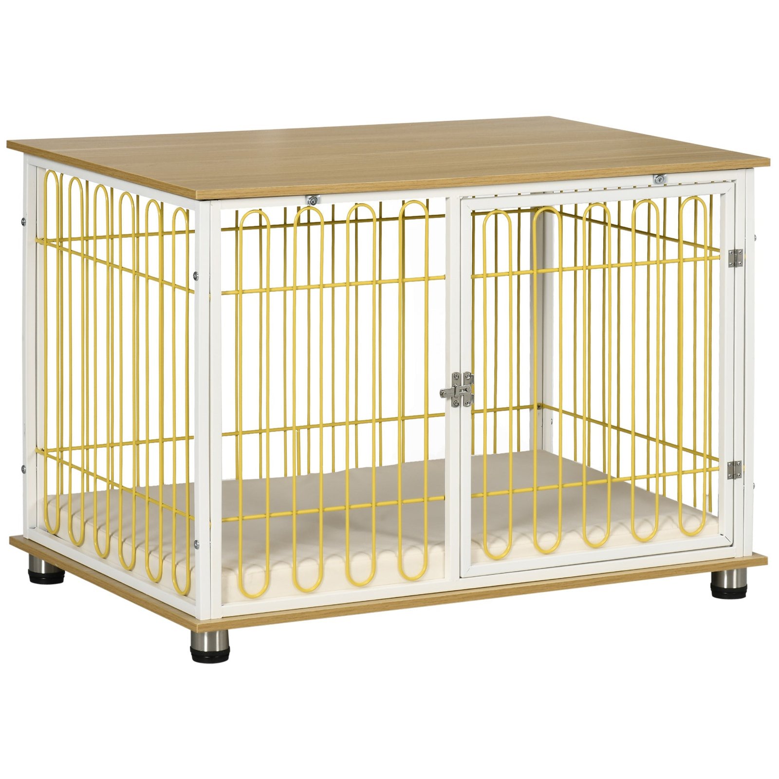 Dog Crate with Soft Washable Cushion, Lockable Front Door, for Small Medium Dogs, Oak