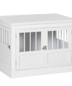 Cat Litter Box Enclosure with Magnetic Doors, Cat Washroom Nightstand with Large Top, Hidden Litter Box Side Table with Latches, White
