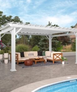 Hawthorne Traditional Steel Pergola With Sail Shade Soft Canopy 16×12