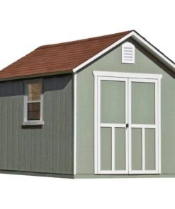 Installed Meridian 8 ft. x 10 ft. Wood Storage Shed with Autumn Brown Shingles