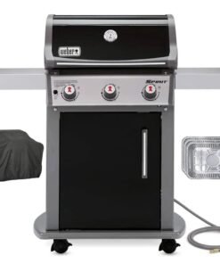 Weber 47510001 Spirit E-310 3-Burner Natural GAS Black Bundle with Generic Grill Cover Barbecue Drip Pans Set of 3