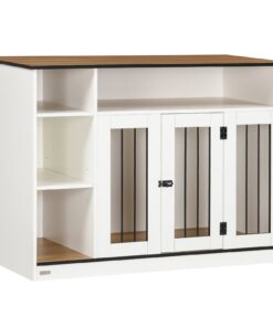 Small and Medium Dog Crate End Table with Extra Storage Space, Dog Crate Furniture with Large Tabletop, Pet Crate with Lockable Door, White
