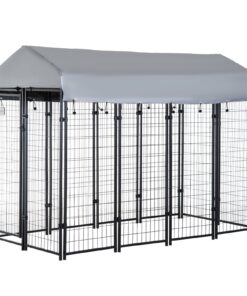 8′ x 4′ x 6′ Large Dog Kennel Outdoor Steel Fence with UV-Resistant Oxford Cloth Roof & Secure Lock