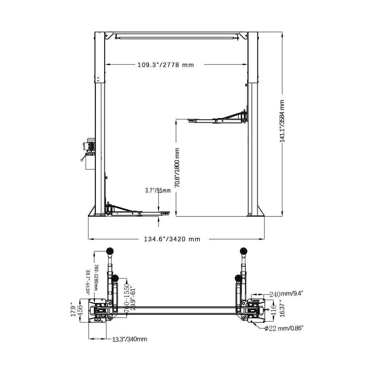 katool-two_post-asymmetrical-vehicle-lift-11000-lbs-single-point-lock-release-AS110D-2.jpg