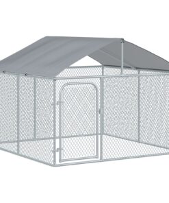 Dog Kennel Outdoor Heavy Duty Playpen with Galvanized Steel Secure Lock Mesh Sidewalls and Waterproof Cover for Backyard & Patio