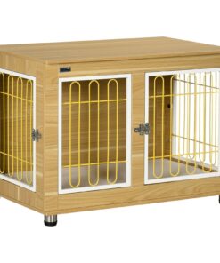 Dog Crate Side End Table Indoor with Soft Cushion, Double Doors, for Medium Large Dogs