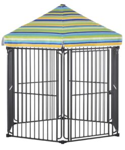 60″ x 52″ Heavy-Duty Outdoor Pet Cage Kennel with Weather-Resistant Polyester Roof, Locking Door, & Metal Frame