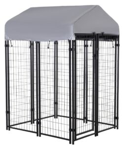 Large Outdoor Dog Kennel Galvanized Steel Fence with UV-Resistant Oxford Cloth Roof & Secure Lock 48″ x 48″