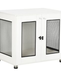 Dog Crate Furniture with Water-resistant Cushion, Dog Crate End Table with Double Doors, Indoor Pet Crate for Small Medium Dogs, White