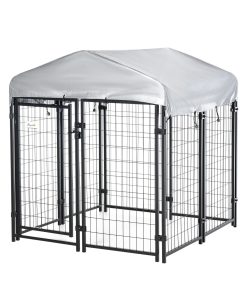 Medium-sized Outdoor Dog Kennel Galvanized Steel Fence with UV-Resistant Oxford Cloth Roof & Secure Lock 47.25″ x 47.25″ x 54.25″