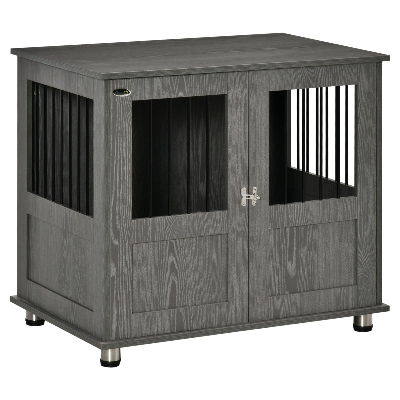 Stylish Dog Kennel, Wooden End Table Furniture with Cushion & Lockable Magnetic Doors, Small Size Pet Crate Indoor Animal Cage, Grey