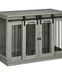 Dog Crate, Dog Cage End Table with Divider Panel, Dog Crate Furniture for Large Dog and 2 Small Dogs, Gray