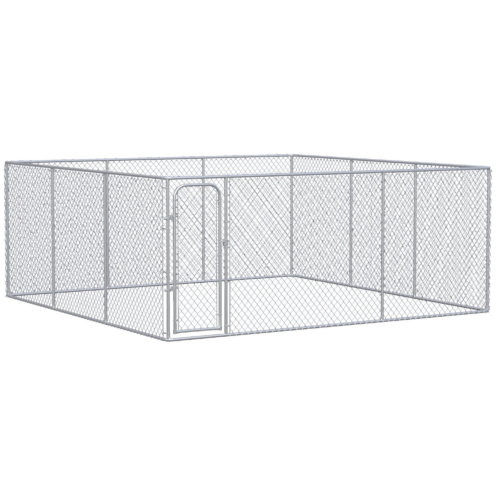 Silver Outdoor Dog Kennel Galvanized Chain Link Fence Heavy Duty Pet Run House Chicken Coop with Secure Lock Mesh Sidewalls for Backyard, Silver