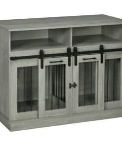 Dog Crate Furniture for Large Dogs, Double Dog Kennel for Small Dogs with Shelves, Sliding Doors, 47″ x 23.5″ x 35″, Gray