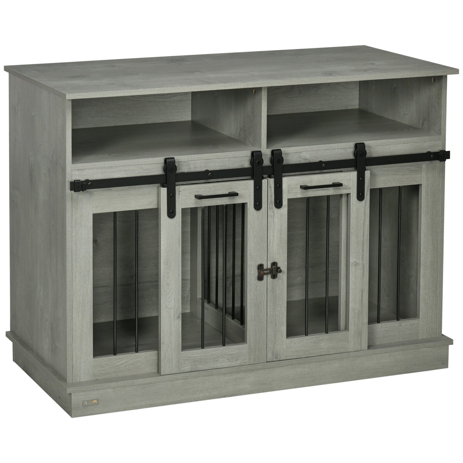 Dog Crate Furniture for Large Dogs, Double Dog Kennel for Small Dogs with Shelves, Sliding Doors, 47″ x 23.5″ x 35″, Gray